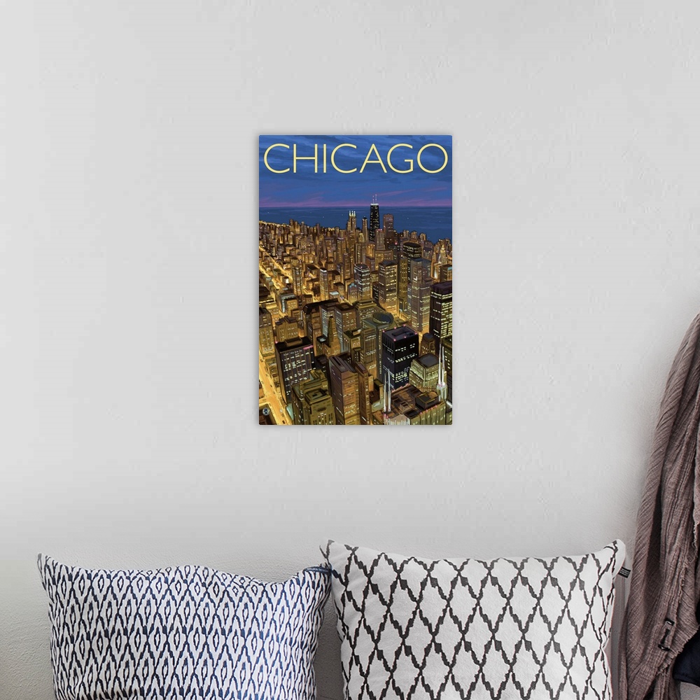 A bohemian room featuring View from Sears Tower Skydeck - Chicago, IL: Retro Travel Poster