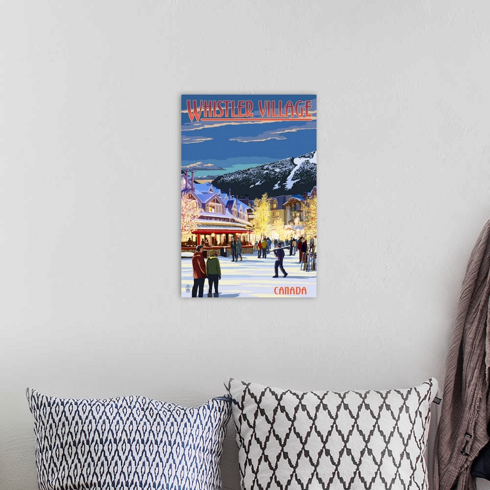 A bohemian room featuring Village Scene - Whistler, Canada: Retro Travel Poster