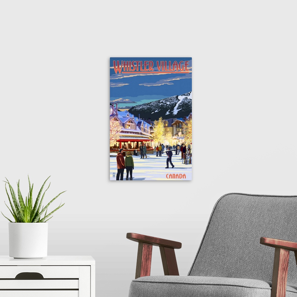 A modern room featuring Village Scene - Whistler, Canada: Retro Travel Poster
