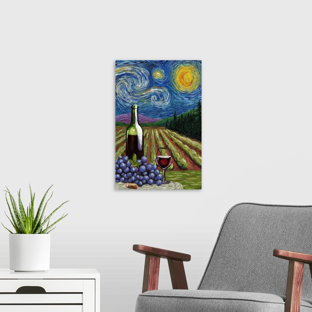 A modern room featuring Vineyard - Starry Night