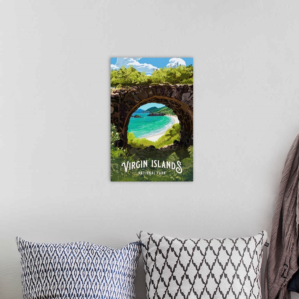 A bohemian room featuring Virgin Islands National Park, Guadalupe Peak: Retro Travel Poster