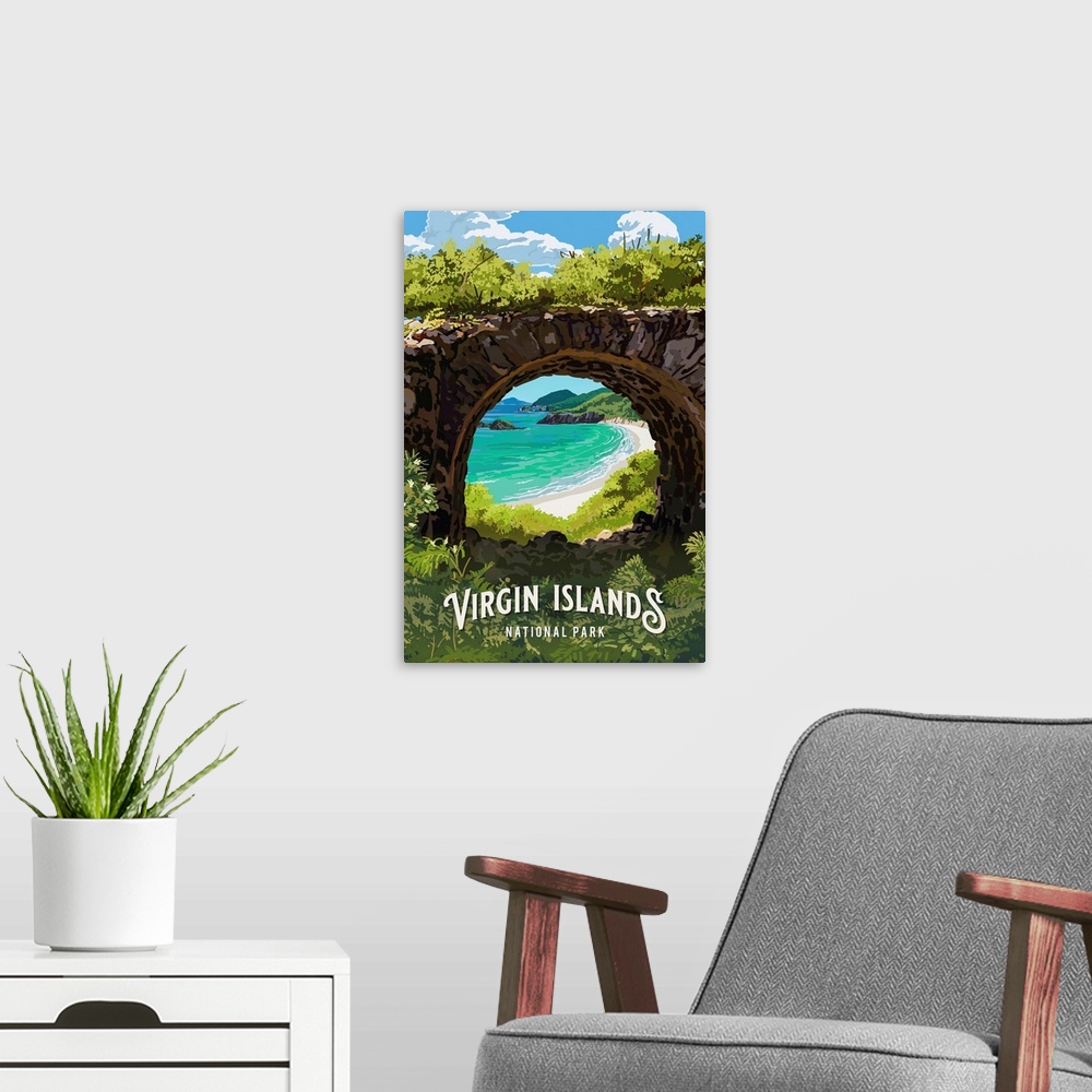 A modern room featuring Virgin Islands National Park, Guadalupe Peak: Retro Travel Poster