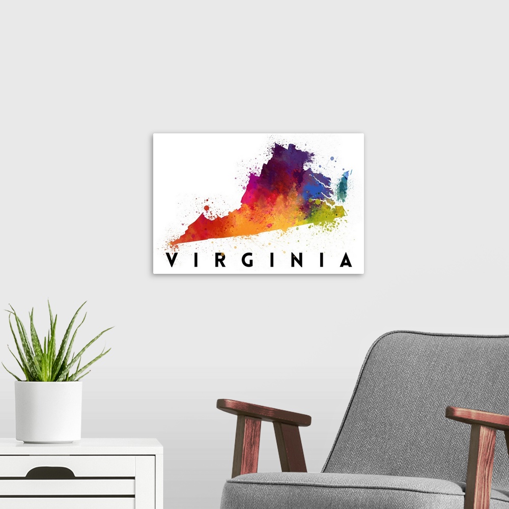 A modern room featuring Virginia - State Abstract Watercolor