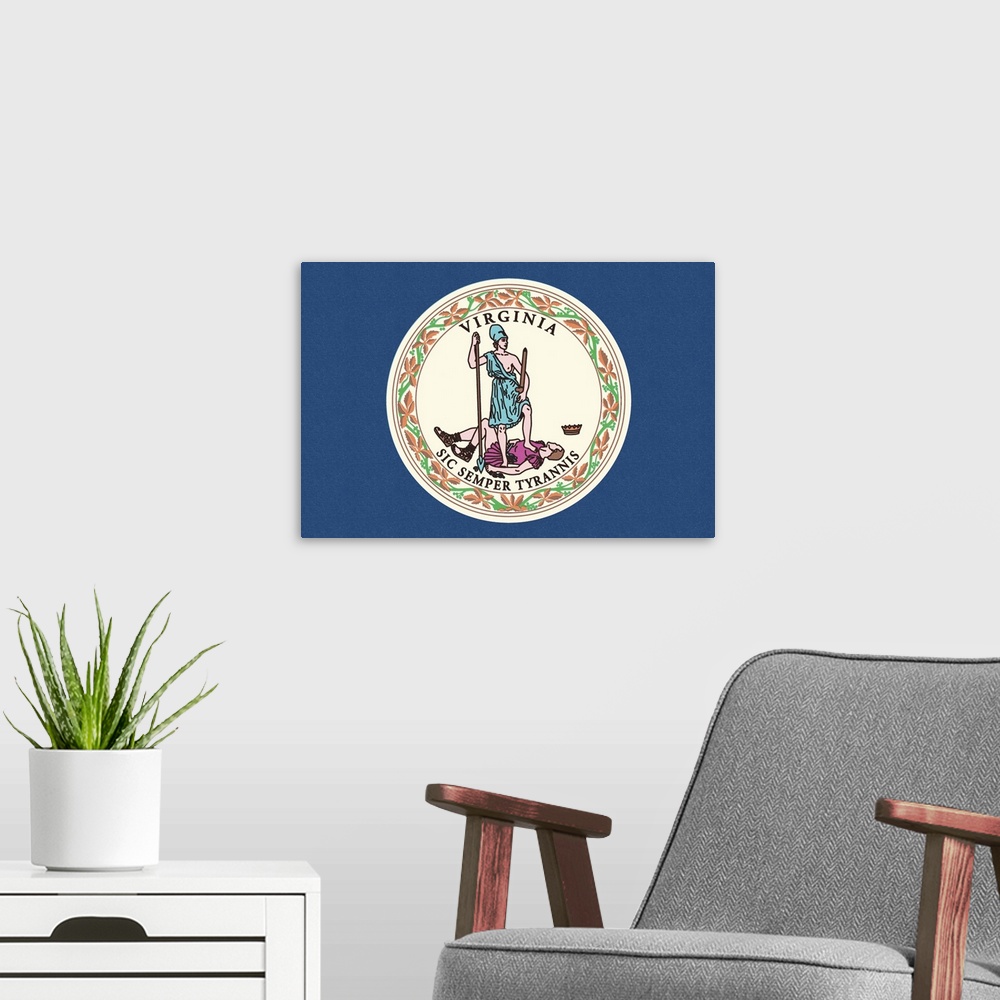 A modern room featuring Virginia State Flag