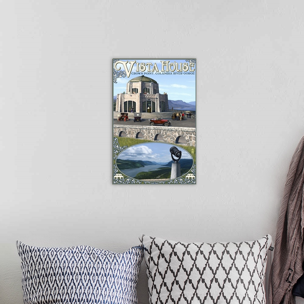 A bohemian room featuring Vista House - Columbia Gorge, Oregon: Retro Travel Poster