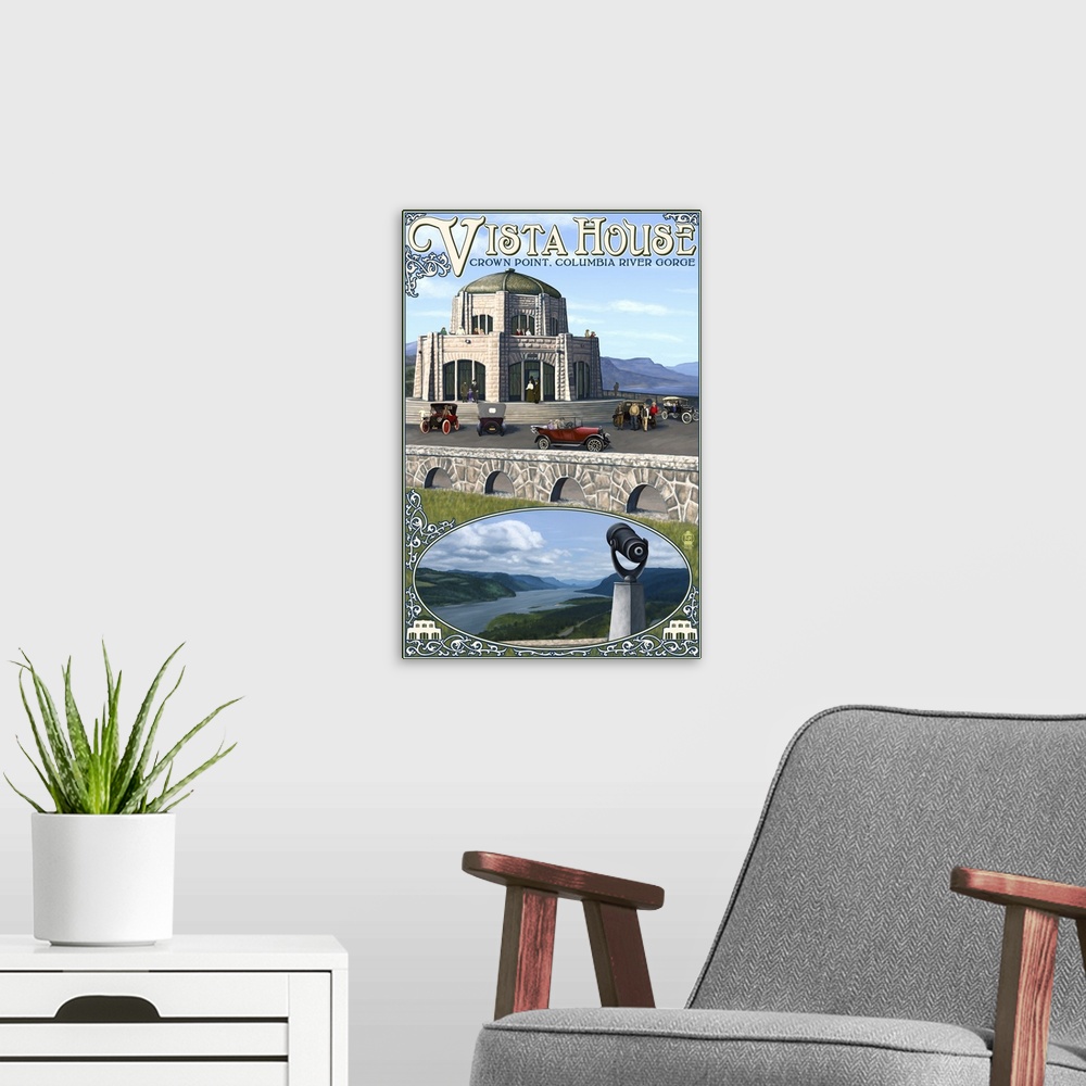 A modern room featuring Vista House - Columbia Gorge, Oregon: Retro Travel Poster