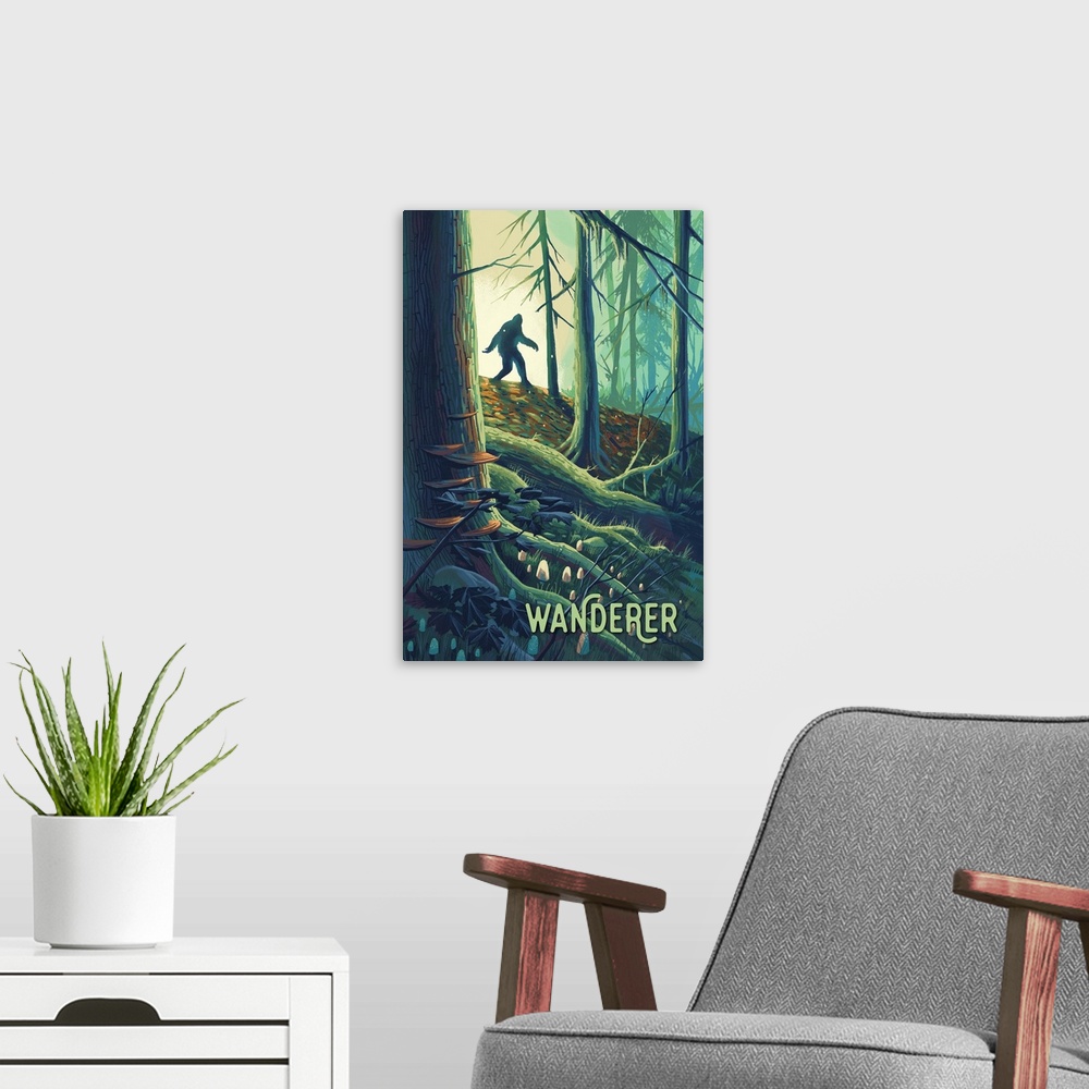 A modern room featuring Wanderer - Bigfoot in Forest