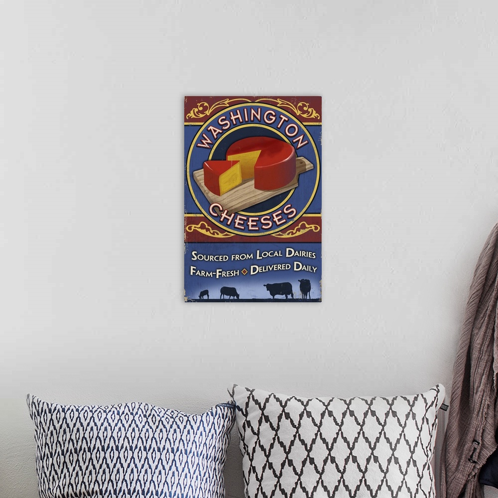 A bohemian room featuring Washington - Cheese Vintage Sign: Retro Travel Poster