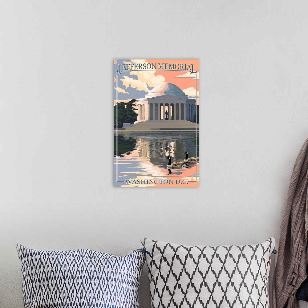 A bohemian room featuring Washington, DC - Jefferson Memorial: Retro Travel Poster