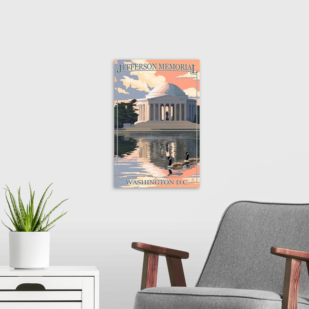 A modern room featuring Washington, DC - Jefferson Memorial: Retro Travel Poster