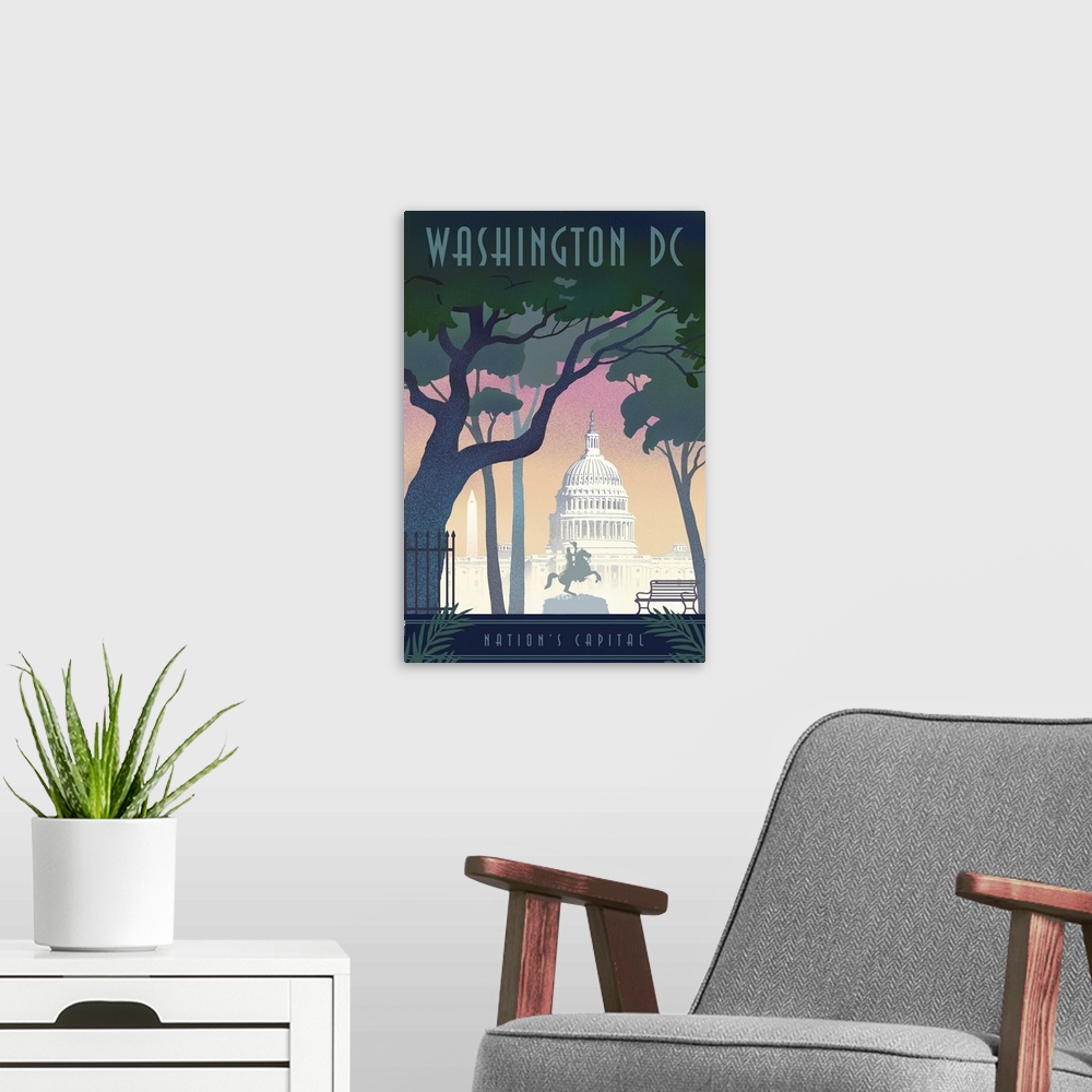 A modern room featuring Washington, DC - Nations Capitol - Lithograph