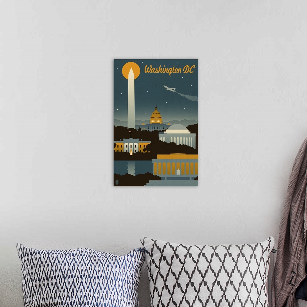A bohemian room featuring Washington, DC - Retro Skyline: Retro Travel Poster