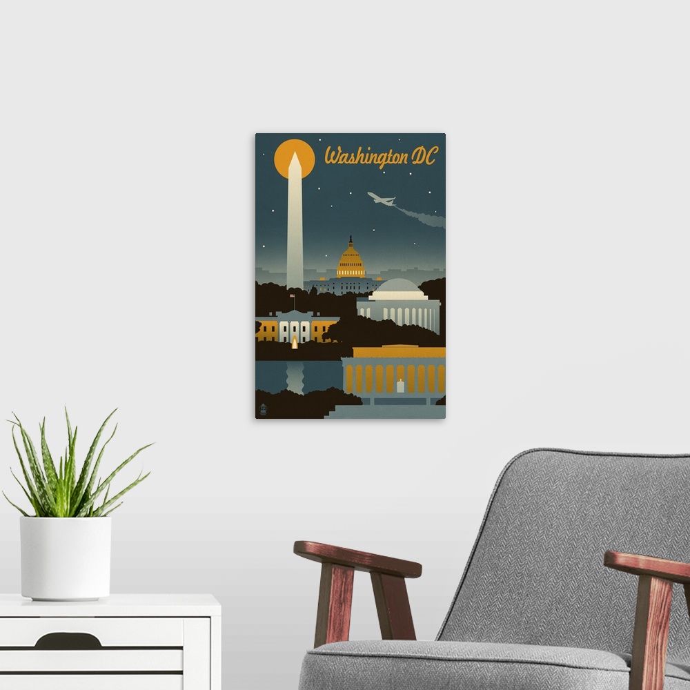A modern room featuring Washington, DC - Retro Skyline: Retro Travel Poster