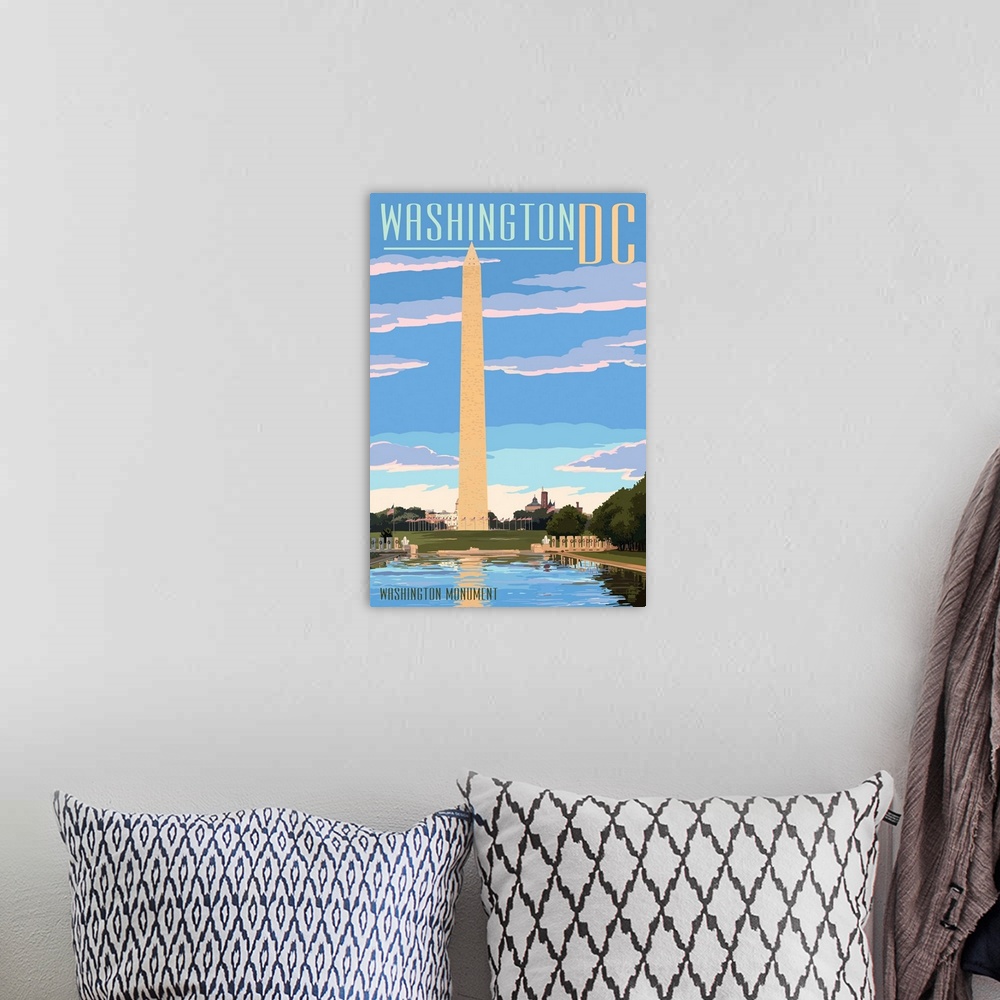 A bohemian room featuring Washington, DC - Washington Monument: Retro Travel Poster