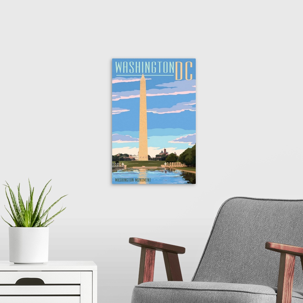 A modern room featuring Washington, DC - Washington Monument: Retro Travel Poster