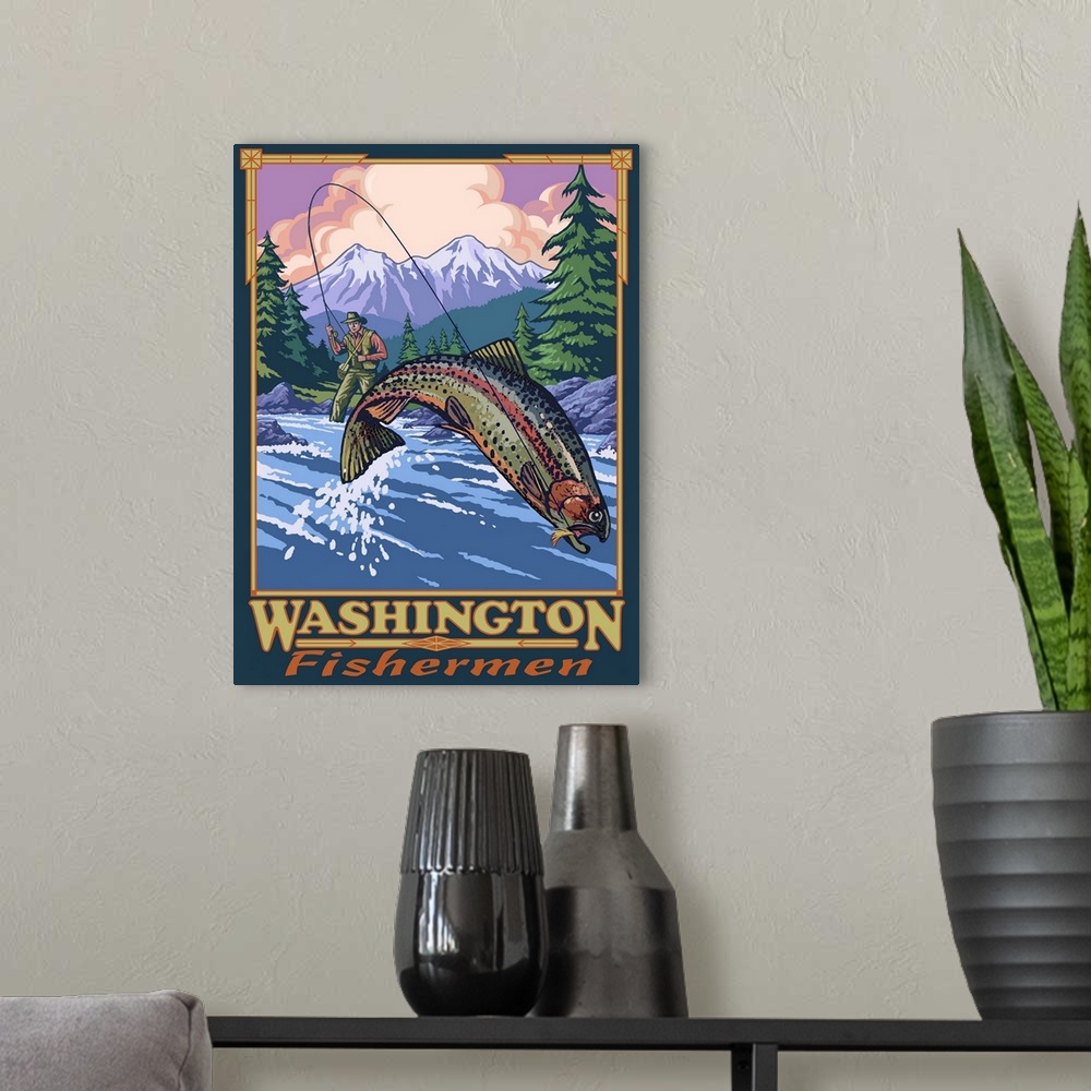 A modern room featuring Washington Fisherman: Retro Travel Poster