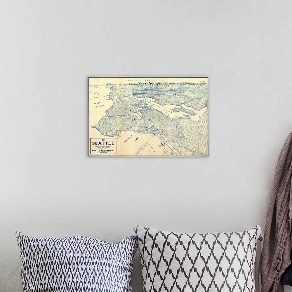 A bohemian room featuring Vintage map of the Seattle area, Washington.