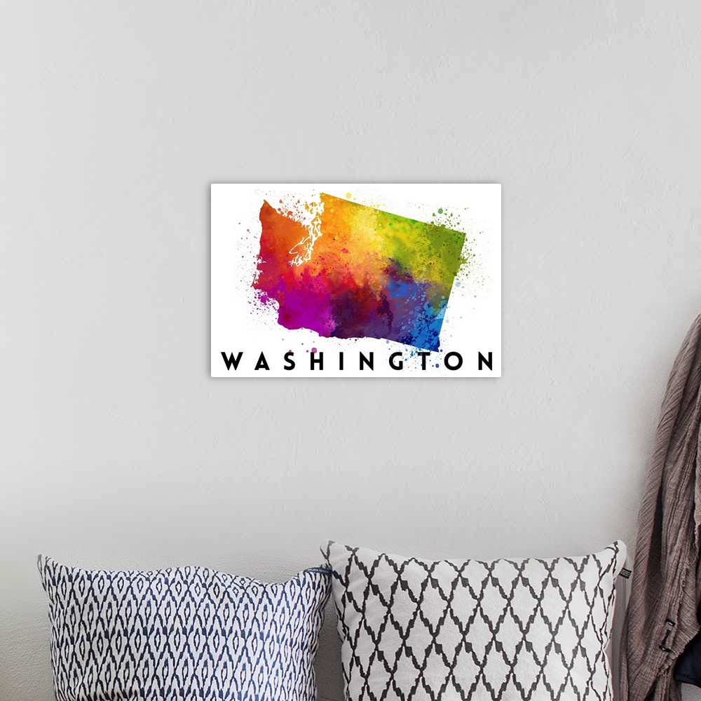 A bohemian room featuring Washington - State Abstract Watercolor