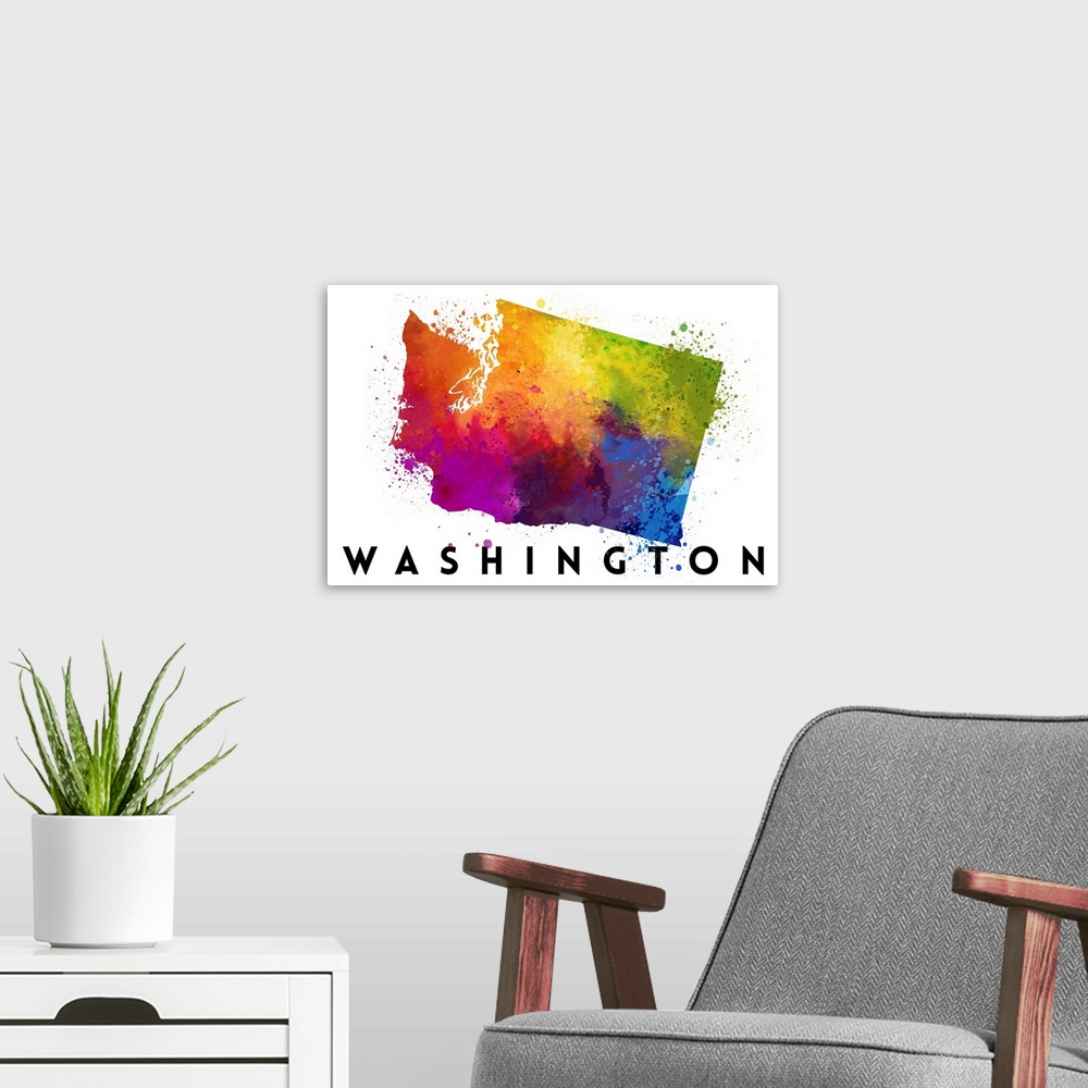 A modern room featuring Washington - State Abstract Watercolor