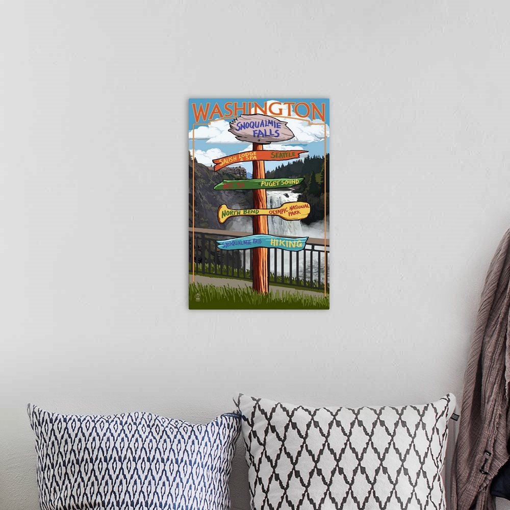 A bohemian room featuring Washington State - Signpost: Retro Travel Poster