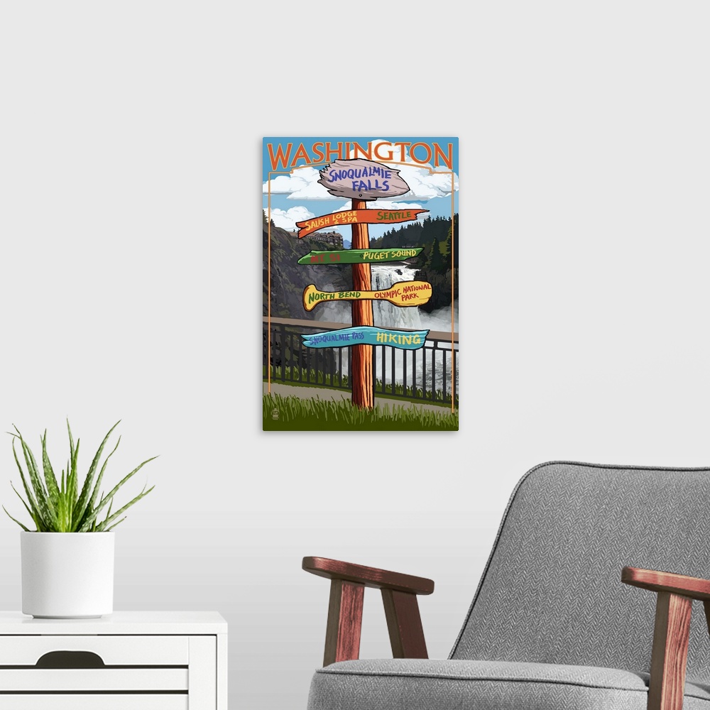 A modern room featuring Washington State - Signpost: Retro Travel Poster