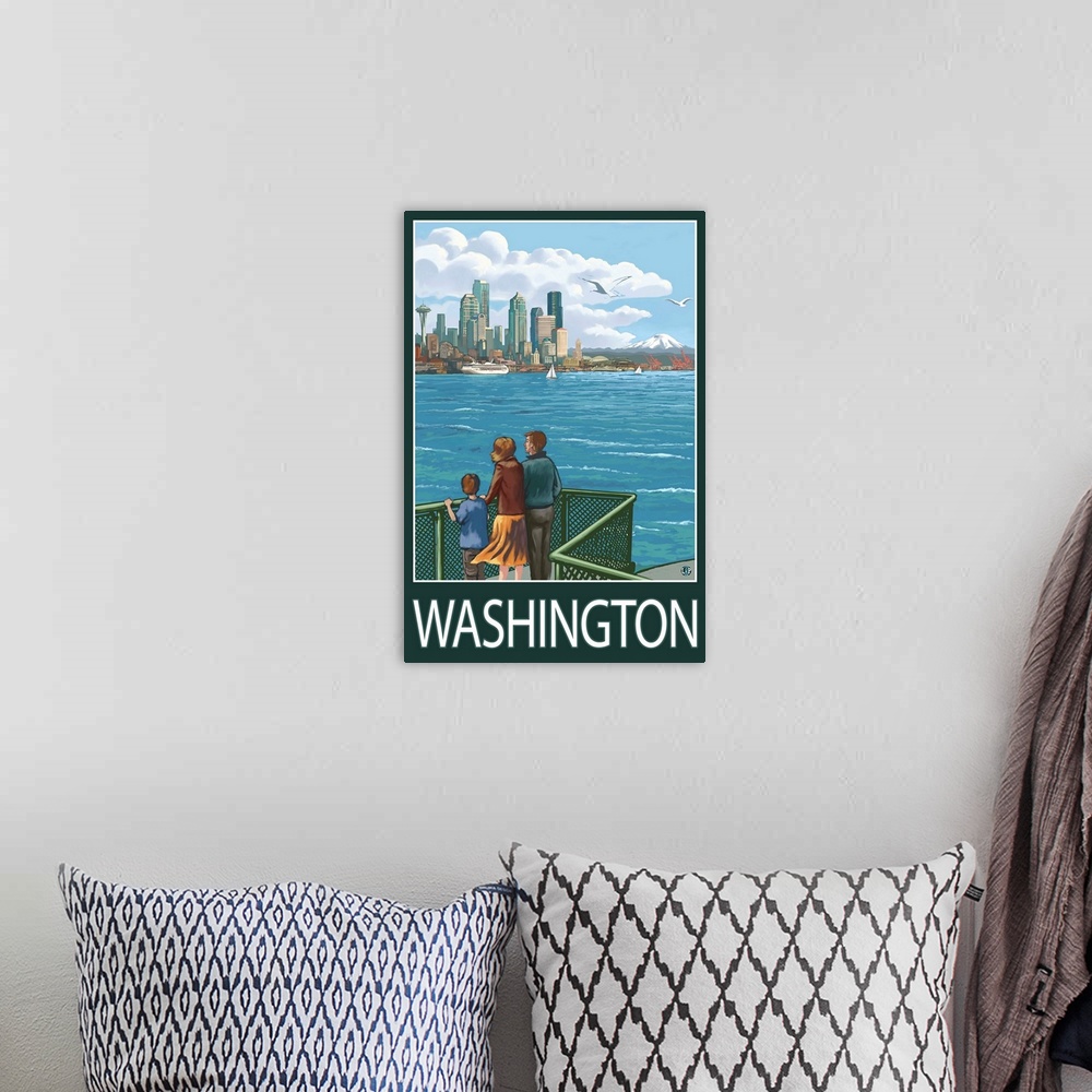 A bohemian room featuring Washington - View from Ferry: Retro Travel Poster