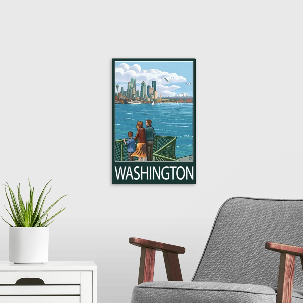 A modern room featuring Washington - View from Ferry: Retro Travel Poster