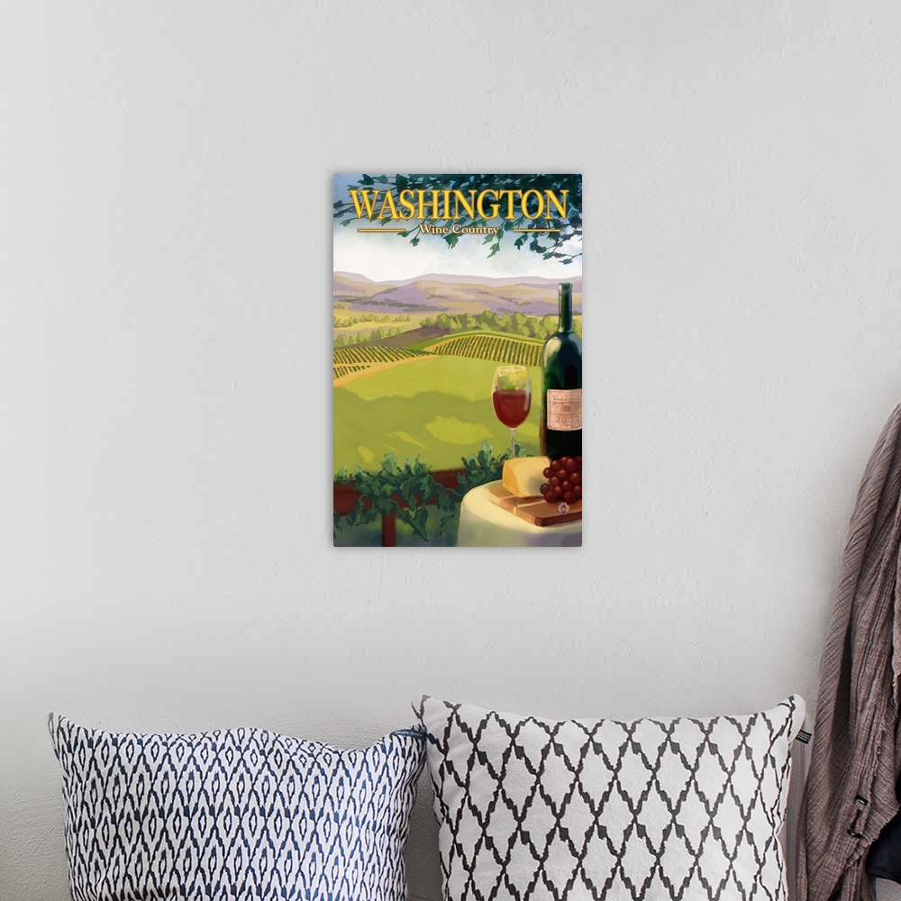 A bohemian room featuring Washington Wine Country: Retro Travel Poster