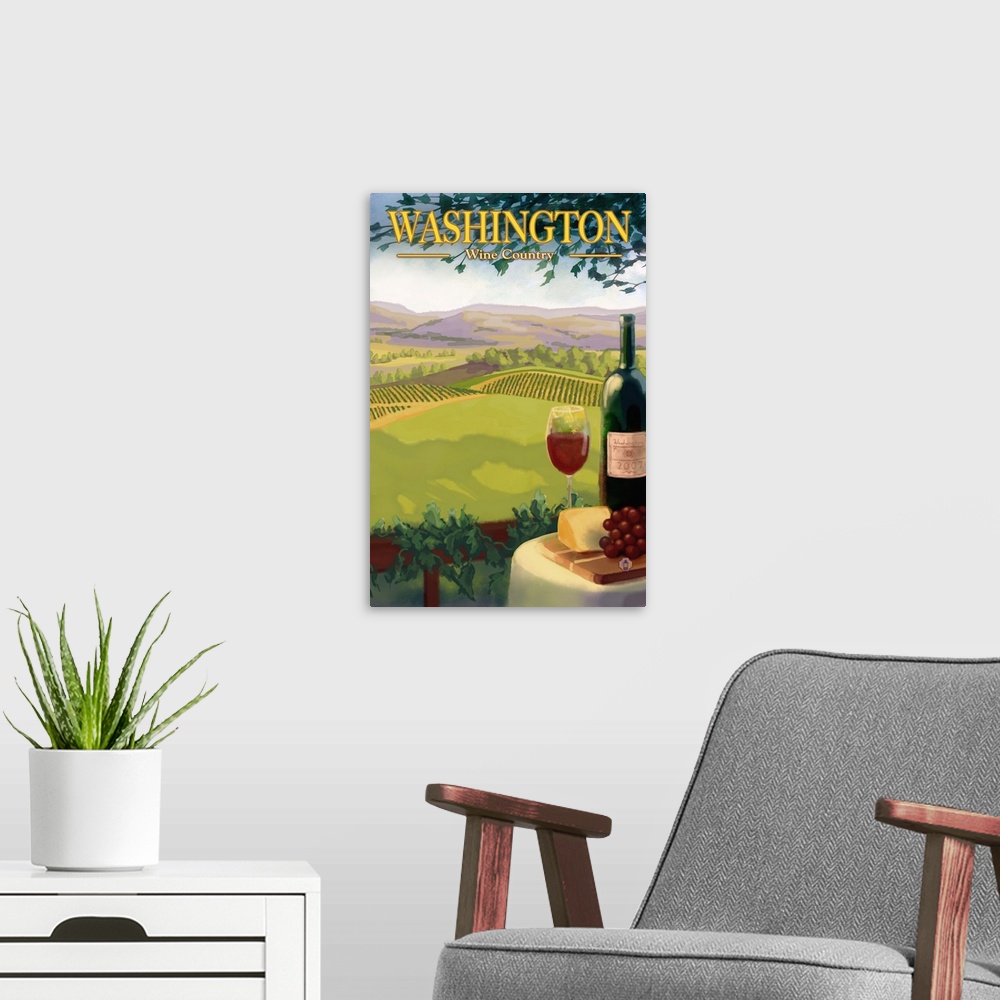 A modern room featuring Washington Wine Country: Retro Travel Poster