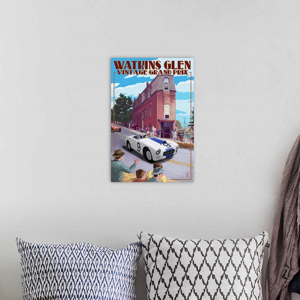 A bohemian room featuring Watkins Glen State Park, New York - Vintage Grand Prix: Retro Travel Poster