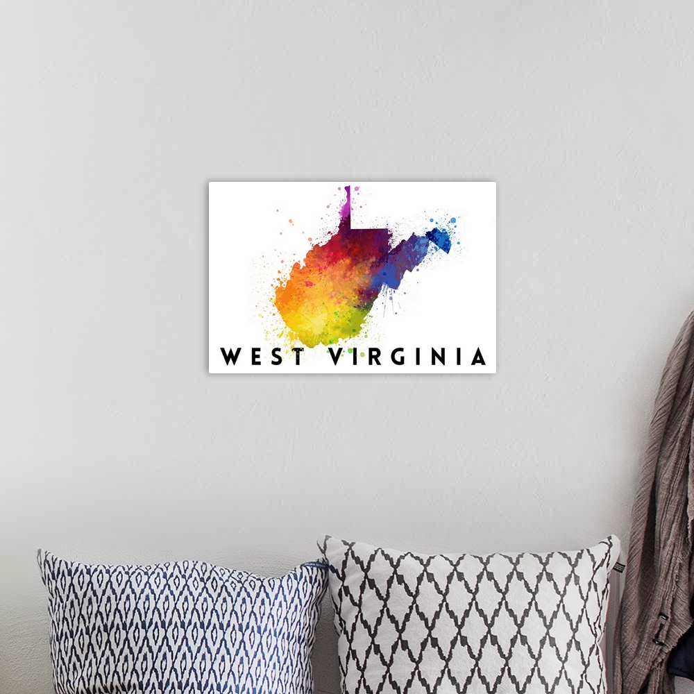 A bohemian room featuring West Virginia - State Abstract Watercolor