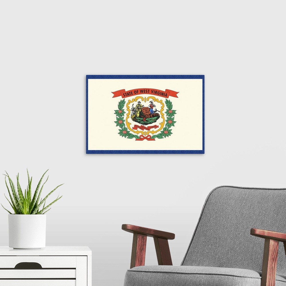 A modern room featuring West Virginia State Flag
