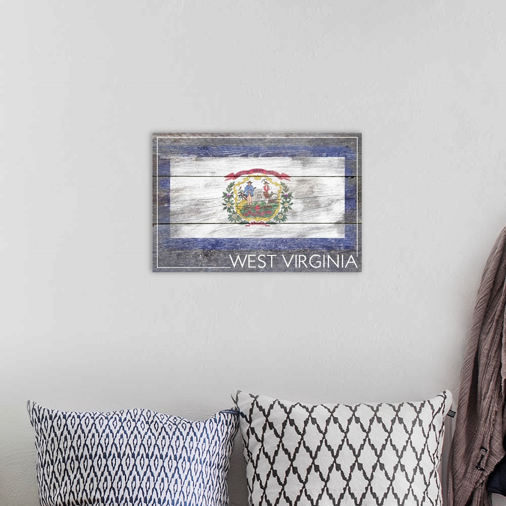 A bohemian room featuring West Virginia State Flag, Barnwood Painting
