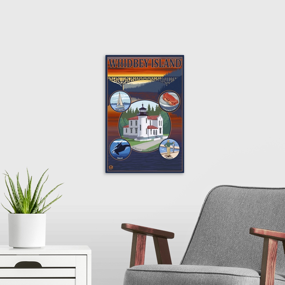 A modern room featuring Whidbey Island, Washington: Retro Travel Poster