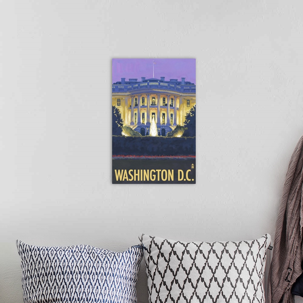 A bohemian room featuring White House - Washington DC: Retro Travel Poster