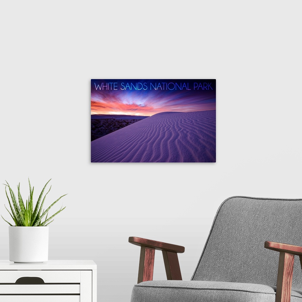 A modern room featuring White Sands National Park, Dunes: Travel Poster