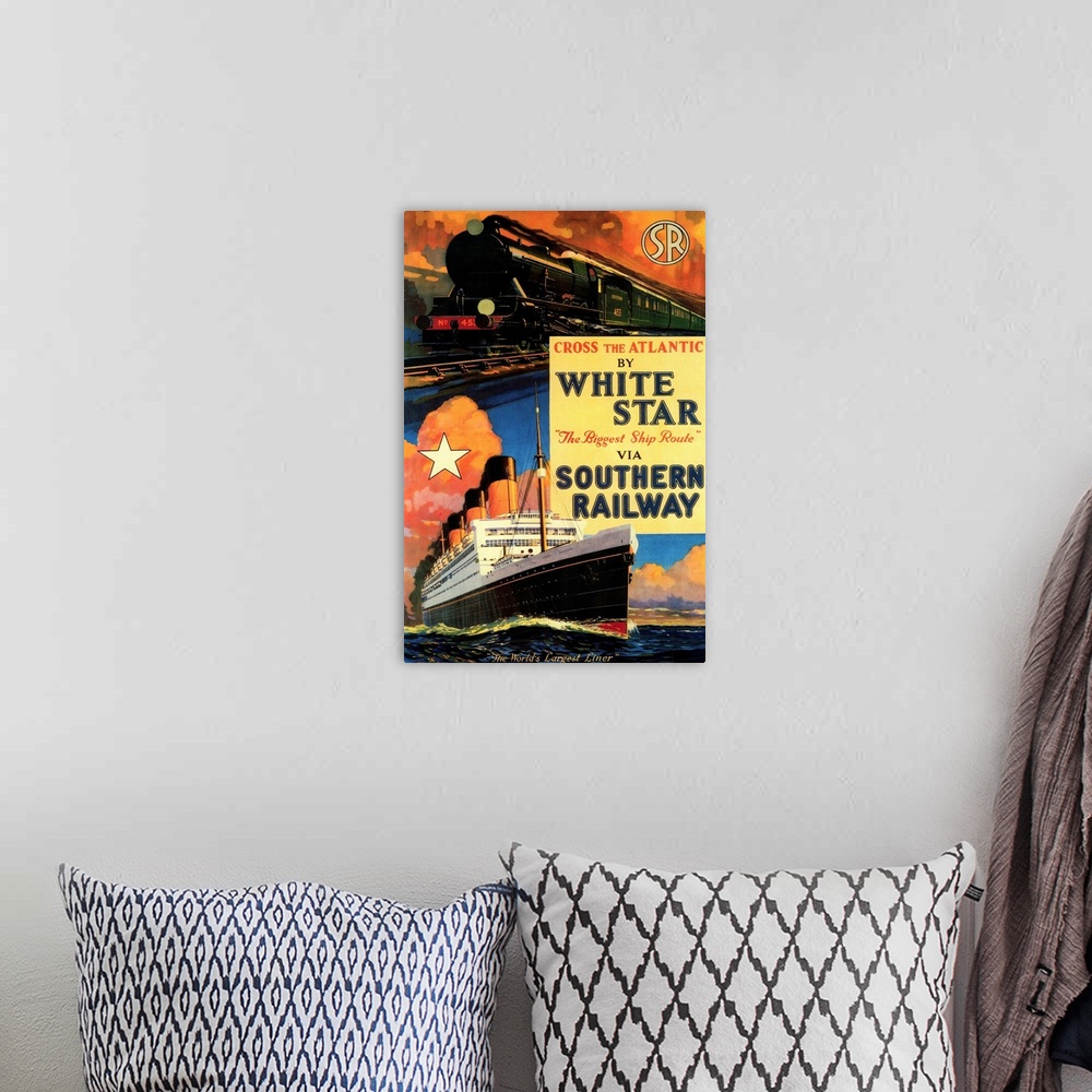 A bohemian room featuring White Star SR Vintage Poster, Europe
