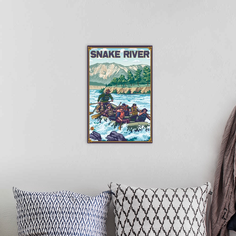 A bohemian room featuring White Water Rafting - Snake River, Idaho: Retro Travel Poster