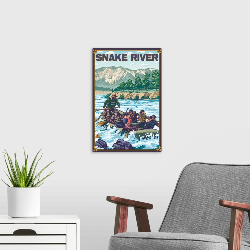 A modern room featuring White Water Rafting - Snake River, Idaho: Retro Travel Poster
