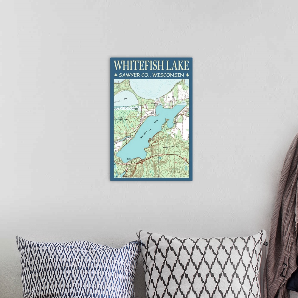 A bohemian room featuring Whitefish Lake Chart, Sawyer County, Wisconsin