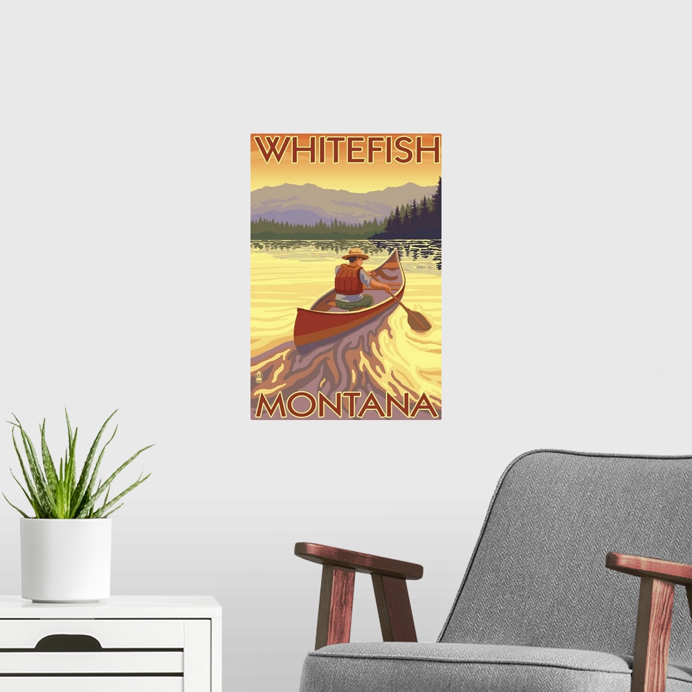 A modern room featuring Whitefish, Montana, Canoe Scene