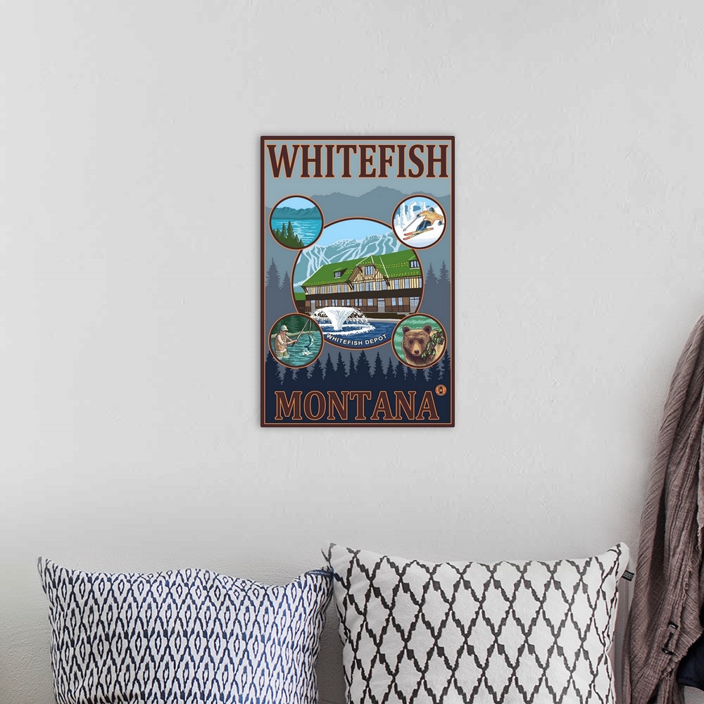A bohemian room featuring Whitefish, Montana: Retro Travel Poster