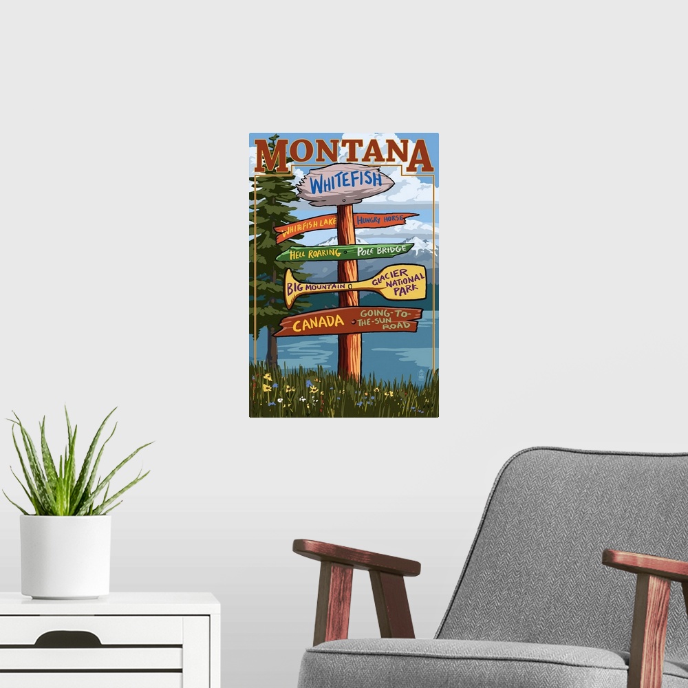 A modern room featuring Whitefish, Montana - Sign Destinations: Retro Travel Poster