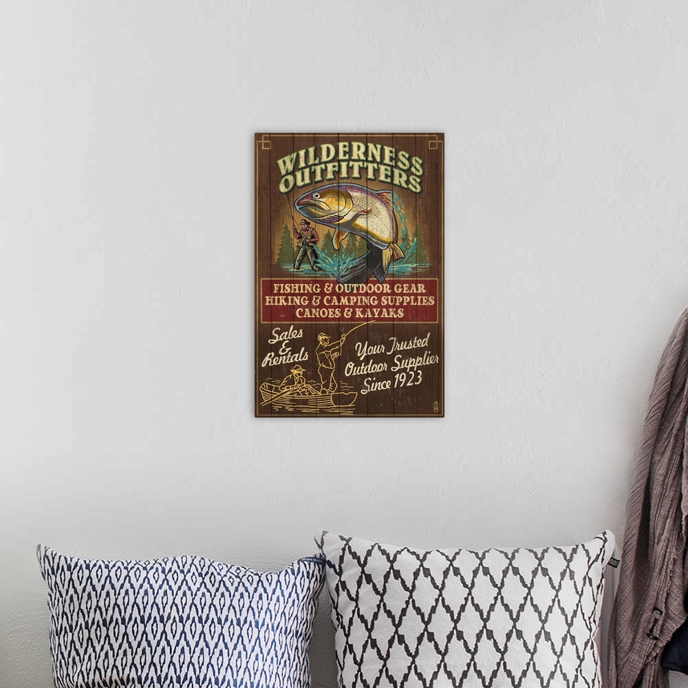 A bohemian room featuring Wilderness Outfitters, Vintage Sign