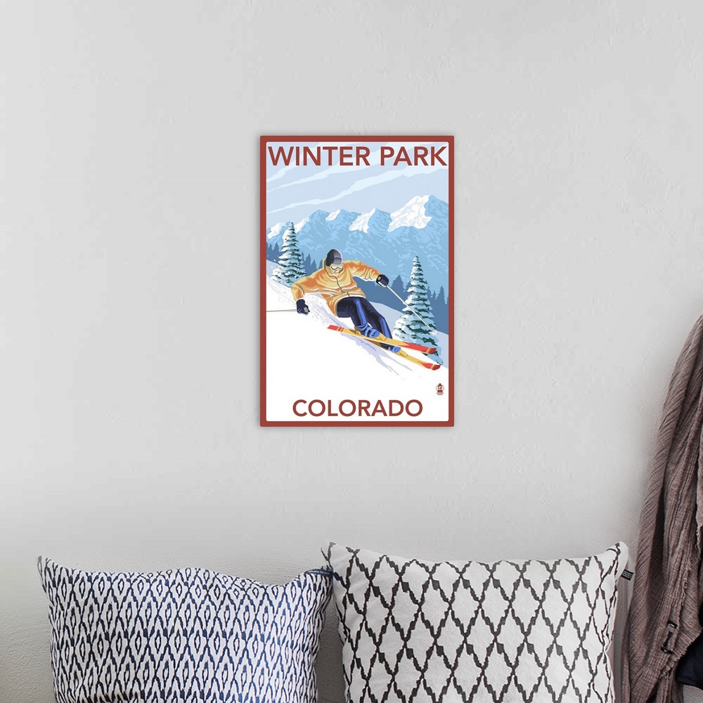 A bohemian room featuring Winter Park, Colorado - Downhill Skier: Retro Travel Poster