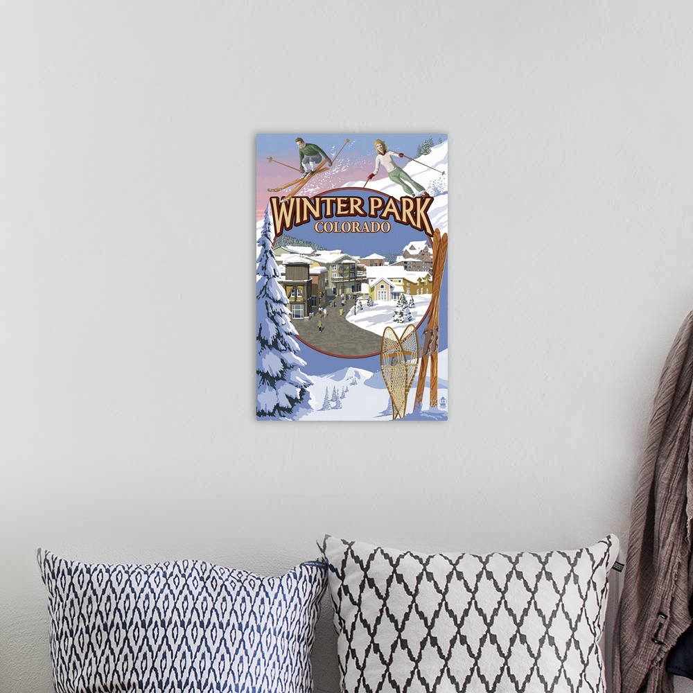 A bohemian room featuring Winter Park, Colorado Montage: Retro Travel Poster