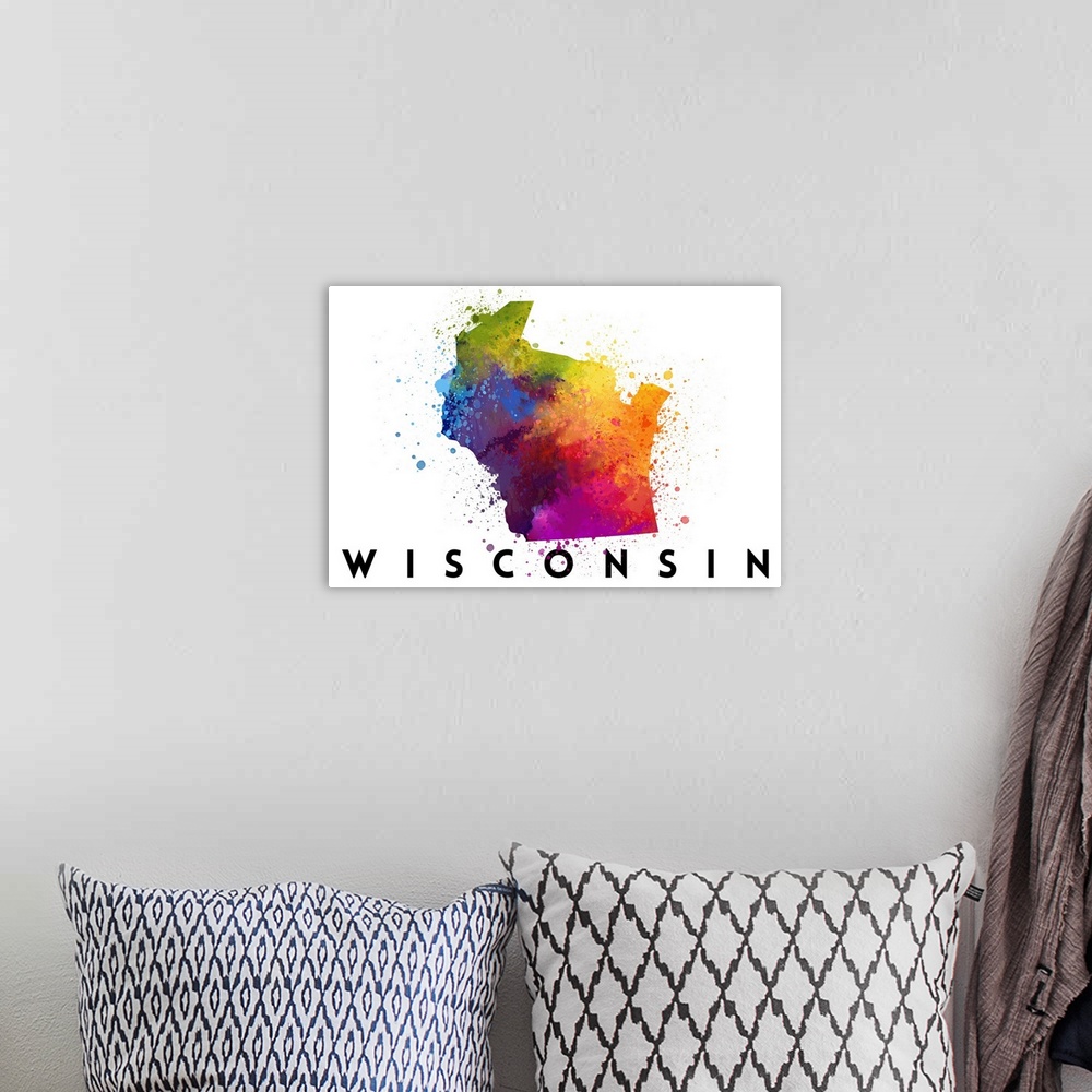 A bohemian room featuring Wisconsin - State Abstract Watercolor