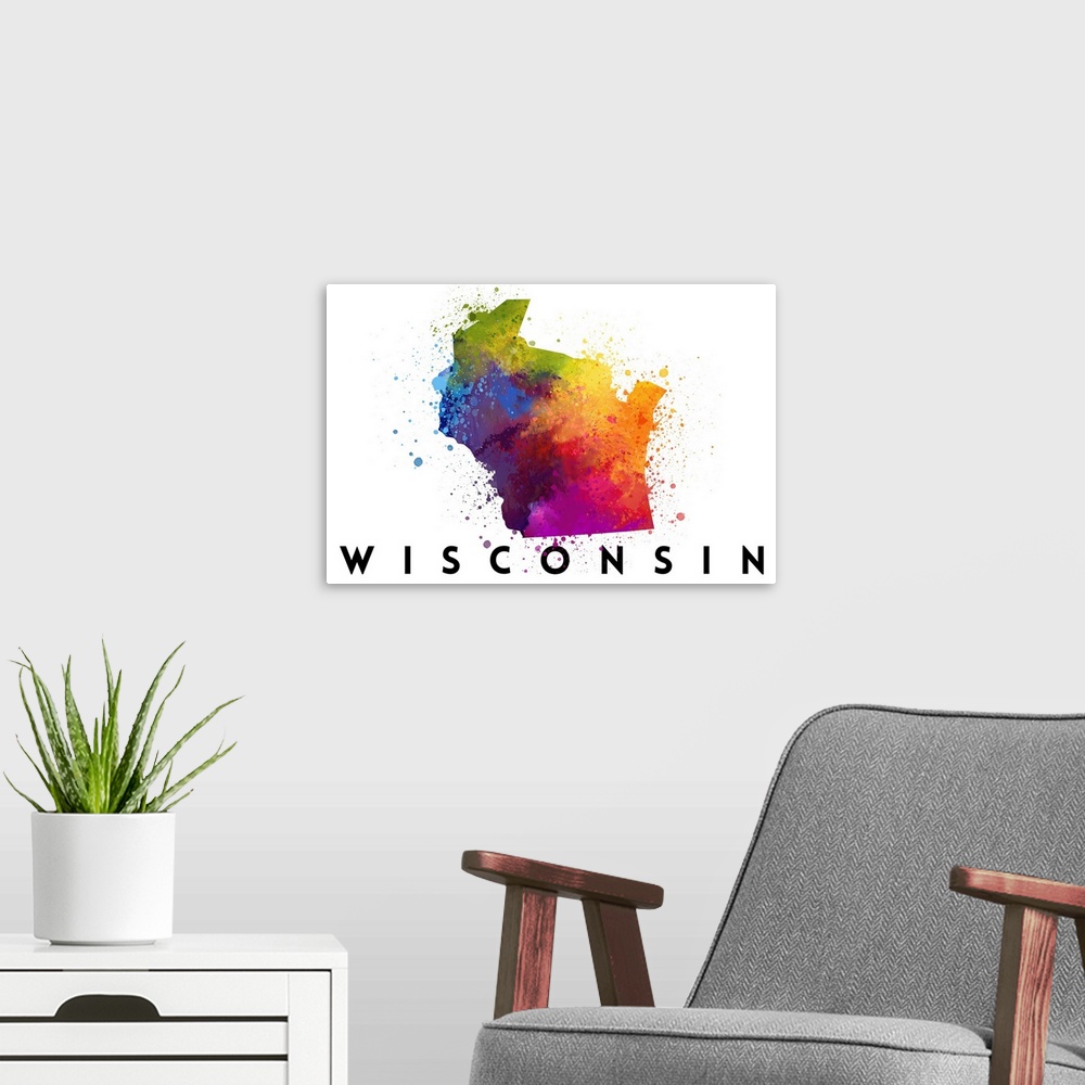A modern room featuring Wisconsin - State Abstract Watercolor