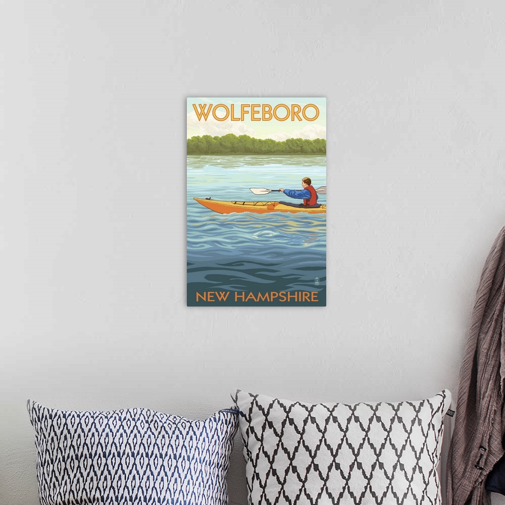 A bohemian room featuring Wolfeboro, New Hampshire - Kayak Scene: Retro Travel Poster