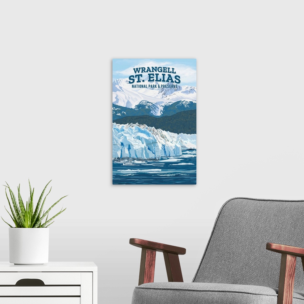 A modern room featuring Wrangell-St. Elias National Park and Preserve, Alaska - Painterly National Park Series